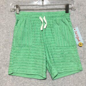 Cat and Jack Shorts Girls Small 6/7 Green Pull On Terrycloth Stripes Drawstrings